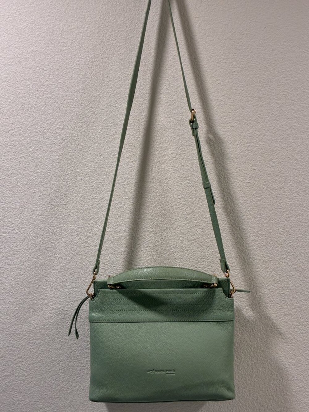 MARTA PONTI Portugal Sage Pebbled Leather Cross Body/Shoulder Handbag
